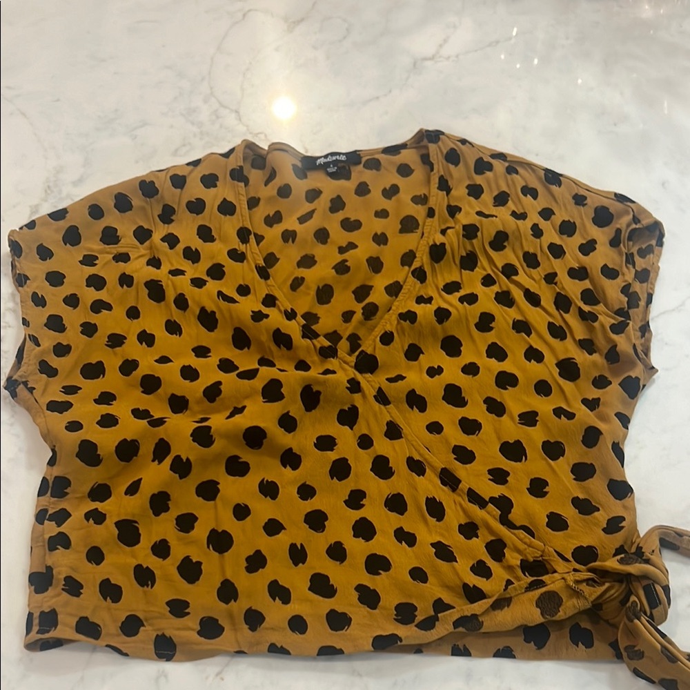 Madewell Gold Tie Front Crop Blouse Short Sleeve